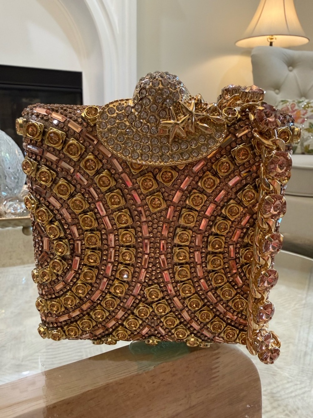 Beaded Pink and Gold Embellished Evening Clutch - Picture 2 of 3